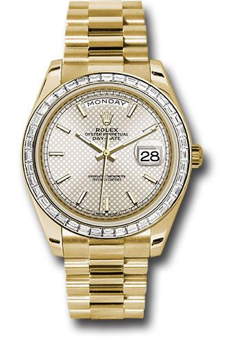 Rolex Yellow Gold Day-Date 40 Watch -  Bezel - Silver Diagonal Motif Index Dial - President Bracelet - 228398TBR sdmip