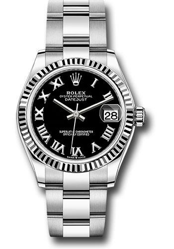 Rolex Steel and White Gold Datejust 31 Watch - Fluted Bezel - Black Roman Dial - Oyster Bracelet - 278274 bkro