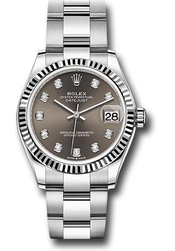 Rolex Steel and White Gold Datejust 31 Watch - Fluted Bezel - Dark Grey Diamond Dial - Oyster Bracelet - 278274 dkgdo