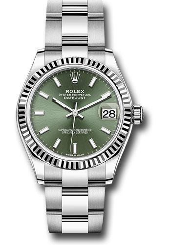 Rolex Steel and White Gold Datejust 31 Watch - Fluted Bezel - Mint Green Index Dial - Oyster Bracelet - 278274 mgio