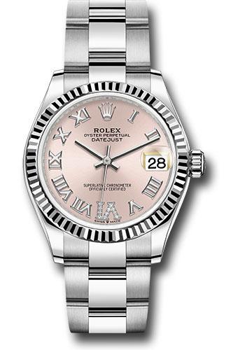 Rolex Steel and White Gold Datejust 31 Watch - Fluted Bezel - Pink Roman Diamond 6 Dial - Oyster Bracelet - 278274 pdr6o