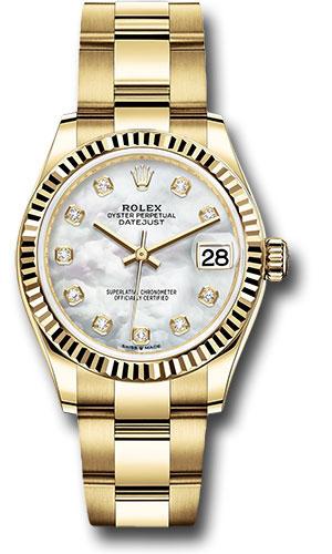 Rolex Yellow Gold Datejust 31 Watch - Fluted Bezel - Mother-of-Pearl Diamond Dial - Oyster Bracelet - 278278 mdo