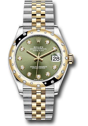 Rolex Steel and Yellow Gold Datejust 31 Watch - Domed Diamond Bezel - Olive Green Diamond Dial - Jubilee Bracelet - 278343 ogdj