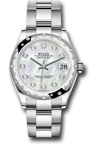 Rolex Steel and White Gold Datejust 31 Watch - Domed 24 Diamond Bezel - White Mother-Of-Pearl Diamond Dial - Oyster Bracelet - 2020 Release - 278344RBR mdo