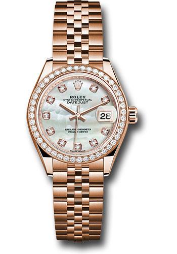 Rolex Everose Gold Lady-Datejust 28 Watch - 44 Diamond Bezel - Mother-of-Pearl Diamond Dial - Jubilee Bracelet - 279135RBR mdj