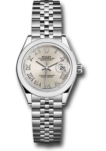 Rolex Steel Lady-Datejust 28 Watch - Domed Bezel - Silver Roman Dial - Jubilee Bracelet - 279160 srj