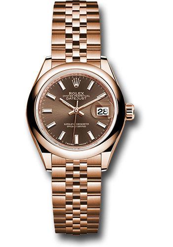 Rolex Everose Gold Lady-Datejust 28 Watch - Domed Bezel - Chocolate Index Dial - Jubilee Bracelet - 279165 choij