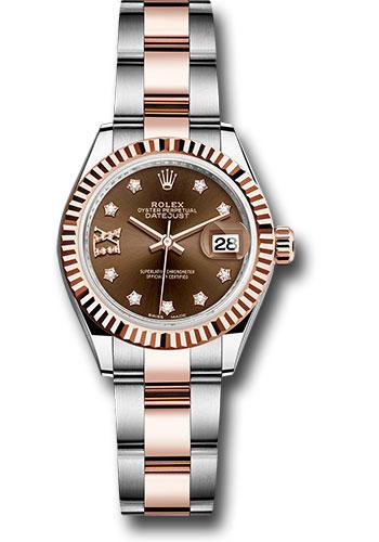 Rolex Steel and Everose Gold Rolesor Lady-Datejust 28 Watch - Fluted Bezel - Chocolate Diamond Star Dial - Oyster Bracelet - 279171 cho9dix8do
