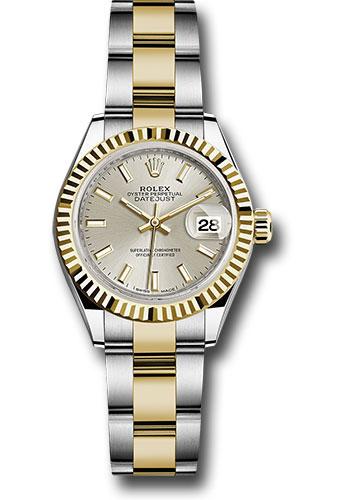 Rolex Steel and Yellow Gold Rolesor Lady-Datejust 28 Watch - Fluted Bezel - Silver Index Dial - Oyster Bracelet - 279173 sio