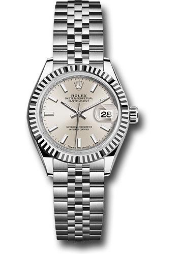 Rolex Steel and White Gold Rolesor Lady-Datejust 28 Watch - Fluted Bezel - Silver Index Dial - Jubilee Bracelet - 279174 sij