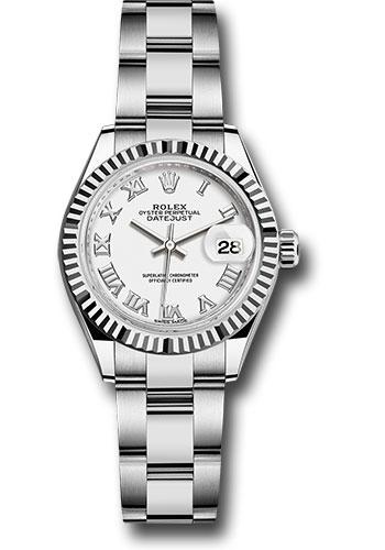 Rolex Steel and White Gold Rolesor Lady-Datejust 28 Watch - Fluted Bezel - White Roman Dial - Oyster Bracelet - 279174 wro
