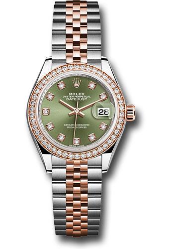 Rolex Steel and Everose Gold Rolesor Lady-Datejust 28 Watch - Diamond Bezel - Olive Green Diamond Dial - Jubilee Bracelet - 279381RBR ogdj