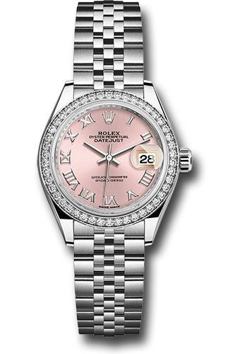Rolex Steel and White Gold Rolesor Lady-Datejust 28 Watch - 44 Diamond Bezel - Pink Roman Dial - Jubilee Bracelet - 279384RBR prj