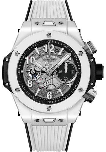 Hublot Big Bang Unico White Ceramic Watch - 44 mm - Black Skeleton Dial - Black and White Rubber Strap-421.HX.1170.RX