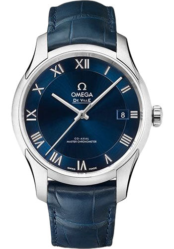 Omega De Ville Hour Vision Co-Axial Master Chronometer Watch - 41 mm Steel Case - Two-Zone Blue Dial - Blue Leather Strap - 433.13.41.21.03.001