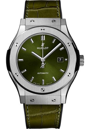 Hublot Classic Fusion Titanium Green Watch - 42 mm - Green Dial - Black Rubber and Green Leather Strap-542.NX.8970.LR