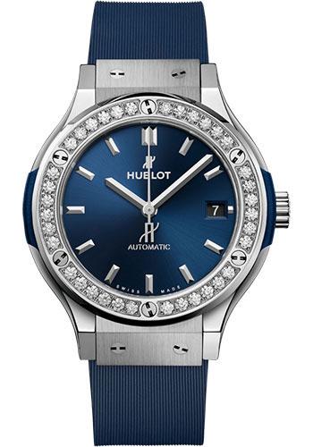 Hublot Classic Fusion Titanium Blue Diamonds Watch - 38 mm - Blue Dial - Blue Lined Rubber Strap-565.NX.7170.RX.1204