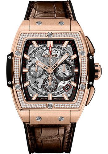 Hublot Spirit of Big Bang King Gold Diamonds Watch - 42 mm - Sapphire Dial - Black Rubber and Brown Leather Strap-641.OX.0183.LR.1104