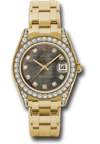 Rolex Yellow Gold Datejust Pearlmaster 34 Watch - 34 Diamond Bezel - Black Mother-Of-Pearl Diamond Dial - 81158 dkmd