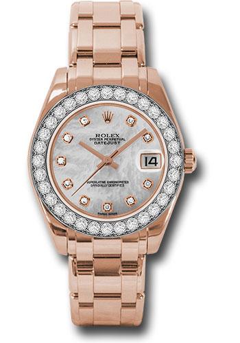 Rolex Everose Gold Datejust Pearlmaster 34 Watch - 32 Diamond Bezel - Mother-Of-Pearl Diamond Dial - 81285 mdp