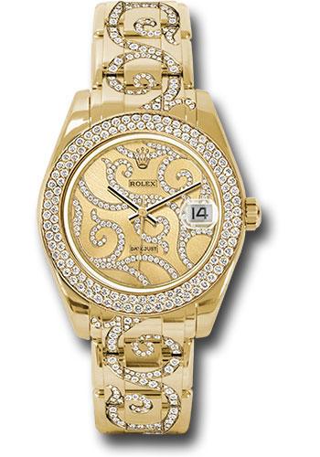 Rolex Yellow Gold Datejust Pearlmaster 34 Watch - 116 Diamond Bezel - Champagne Arabesque Diamond Dial - 81338 arabesque