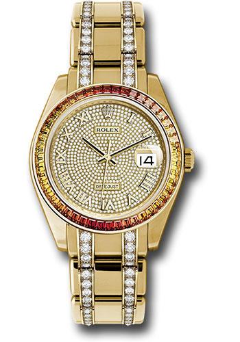 Rolex Yellow Gold Datejust Pearlmaster 39 Watch - 48 Orange To Yellow Gradient Baguette-Cut Sapphires Bezel - 18K Yellow Gold Diamond Paved Dial - 86348SAJOR dpdb