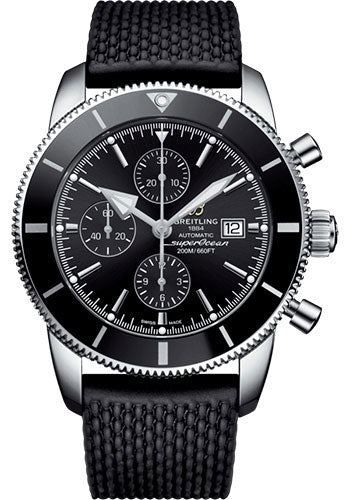 Breitling Superocean Heritage Chronograph 46 Watch - Steel - Volcano Black Dial - Black Rubber Aero Classic Strap - Folding Buckle - A13312121B1S1