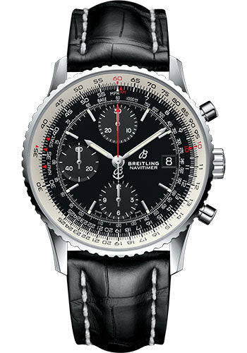 Breitling Navitimer 1 Chronograph 41 Watch - Steel Case - Black Dial - Black Croco Strap - A13324121B1P1