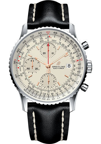 Breitling Navitimer 1 Chronograph 41 Watch - Steel Case - Mercury Silver Dial - Black Leather Strap - A13324121G1X2