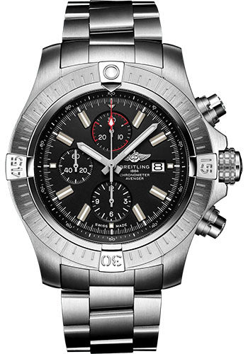 Breitling Super Avenger Chronograph 48 Watch - Stainless Steel - Black Dial - Metal Bracelet - A13375101B1A1