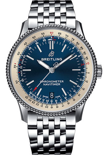 Breitling Navitimer 1 Automatic 38 Watch - Steel Case - Blue Dial - Steel Navitimer Bracelet - A17325211C1A1