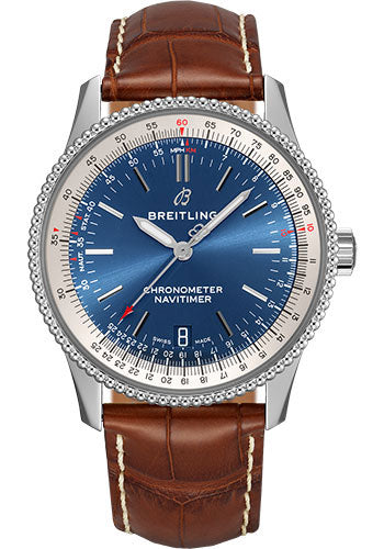 Breitling Navitimer Automatic 38 Watch - Steel - Blue Dial - Gold Croco Strap - Folding Buckle - A17325211C1P4