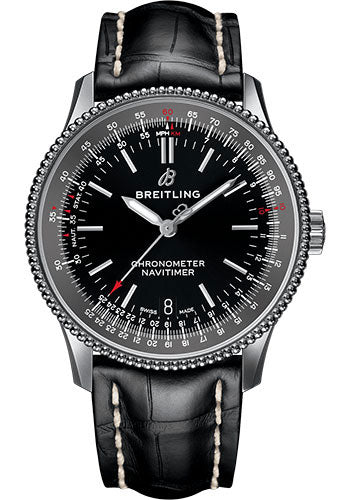 Breitling Navitimer 1 Automatic 38 Watch - Steel Case - Black Dial - Black Croco Strap - A17325241B1P1