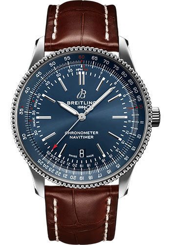 Breitling Navitimer Automatic 41 Watch - Stainless Steel - Blue Dial - Brown Alligator Leather Strap - Folding Buckle - A17326161C1P2