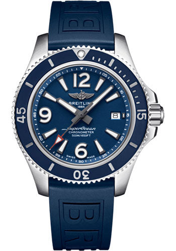 Breitling Superocean Automatic 42 Watch - Steel - Blue Dial - Blue Diver Pro III Strap - Folding Buckle - A17366D81C1S2