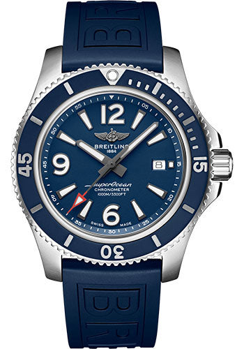 Breitling Superocean Automatic 44 Watch - Steel - Blue Dial - Blue Diver Pro III Strap - Tang Buckle - A17367D81C1S1