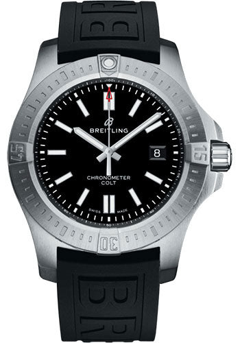 Breitling Colt Automatic Watch - Stainless Steel - Black Dial - Black Rubber Strap - Folding Buckle - A17388101B1S1