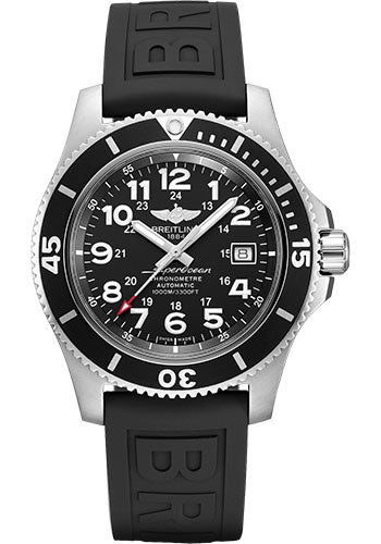 Breitling Superocean II 44 Watch - Steel - Volcano Black Dial - Black Diver Pro III Strap - Tang Buckle - A17392D71B1S1