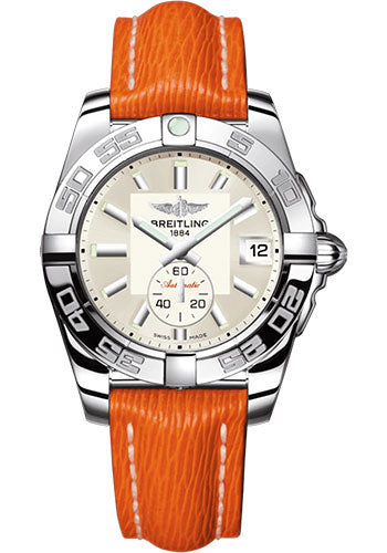 Breitling Galactic 36 Automatic Watch - Stainless Steel - Silver Dial - Orange Calfskin Leather Strap - Tang Buckle - A37330121G1X1