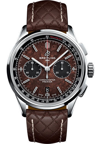 Breitling Premier B01 Chronograph 42 Bentley Centenary Limited Edition Watch - Stainless Steel - Brown Dial - Brown Calfskin Leather Strap - Tang Buckle Limited Edition - AB01181A1Q1X2