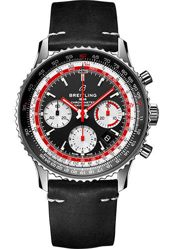 Breitling Navitimer B01 Chronograph 43 Swissair Watch - Steel - Black Dial - Black Nubuck Strap - Folding Buckle - AB01211B1B1X2