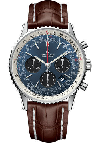 Breitling Navitimer B01 Chronograph 43 Watch - Steel - Blue Dial - Brown Croco Strap - Folding Buckle - AB0121211C1P4