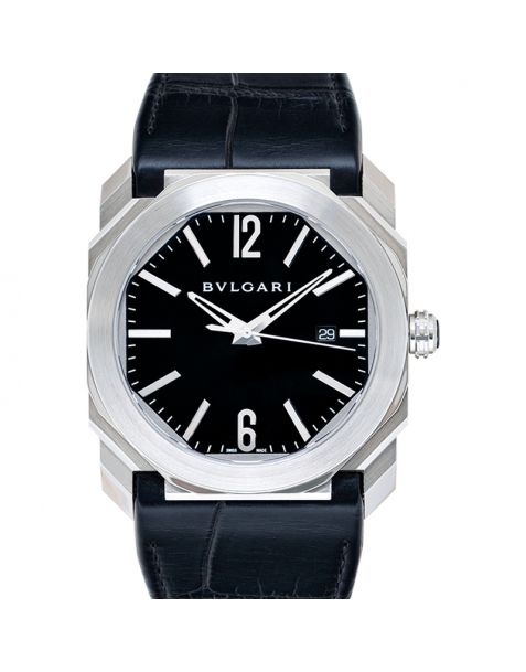 Bvlgari Octo Solotempo Automatic Black Dial Black Leather Men's Watch