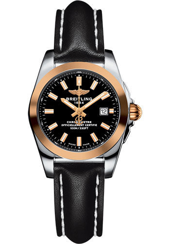 Breitling Galactic 29 Sleek Watch - Steel & rose Gold - Trophy Black Dial - Black Leather Strap - Tang Buckle - C7234812/BF32/477X/A12BA.1