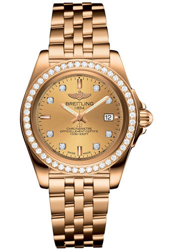 Breitling Breitling Galactic 32 Sleek Watch - Rose Gold - Diamond Bezel - Champagne Diamond Dial - Pilot Bracelet - H7133053/H550/792H