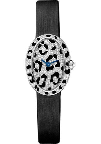 Cartier Mini Baignoire Panther Spots Watch - White Gold Diamond Case - Diamond Dial - Dark Gray Fabric Strap - HPI00703