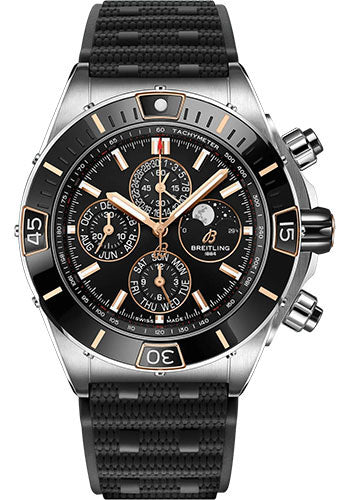 Breitling Super Chronomat 44 Four-Year Calendar Watch - Steel and 18K Red Gold - Black Dial - Black Rubber Strap - Folding Buckle - I19320251B1S1