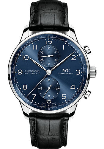 IWC Portugieser Chronograph Watch - 41.0 mm Stainless Steel Case - Blue Dial - Black Alligator Strap - IW371606