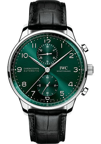 IWC Portugieser Chronograph - Stainless Steel Case - Green Dial - Black Alligator Leather Strap - IW371615