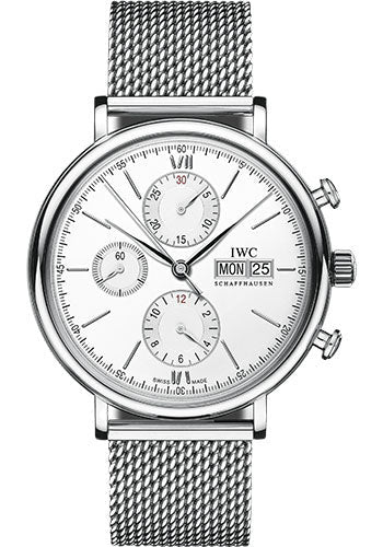 IWC Portofino Chronograph Watch - 42.0 mm Stainless Steel Case - Silver Dial - Milanaise Mesh Steel Bracelet - IW391028